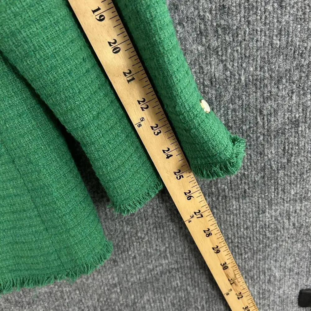 Mango Blazer XXL Tweed Double Breasted Fringe Green Office Work Meetings Retro - Picture 16 of 16